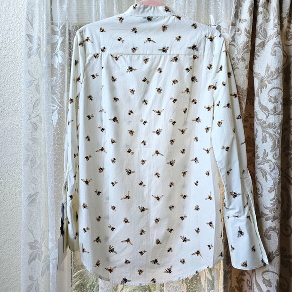 NWT!! Victoria Beckham Bee Print Long Sleeve Button Up Shirt, 100% Cotton, S - Picture 3 of 10
